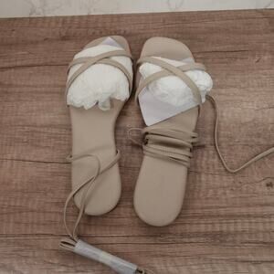 EUC Quince Italian Leather Wrap Sandal Women's Sz 7 Comfy Almond Tan 3877-76